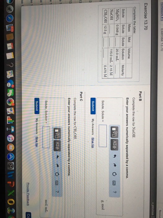 Solved Exercise 13.70 Part B Complete the row for NaOH 20.0