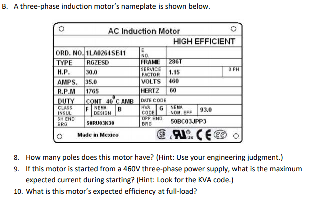 solved-b-a-three-phase-induction-motor-s-nameplate-is-shown-chegg