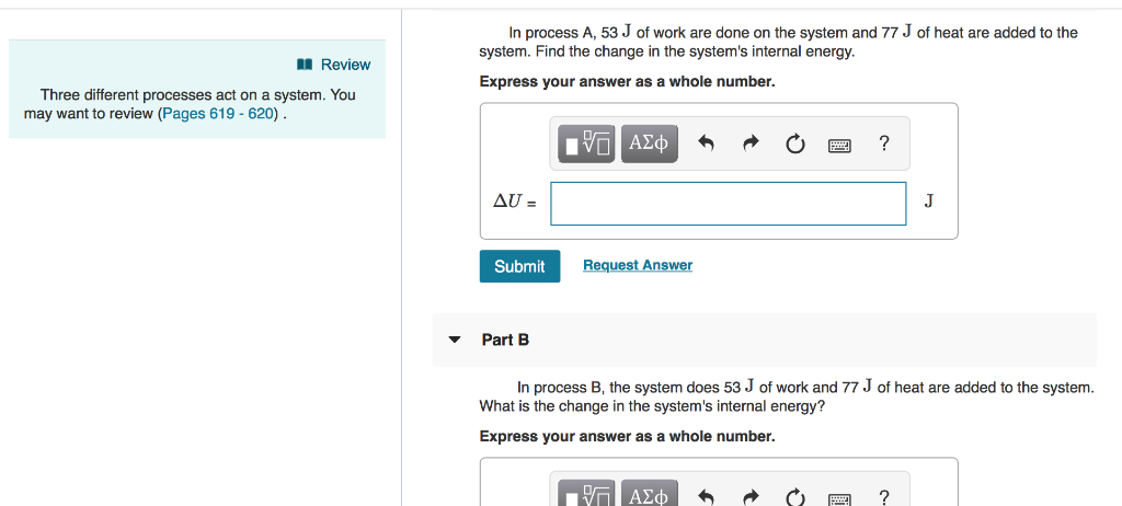Solved In process A, 53 J of work are done on the system and | Chegg.com