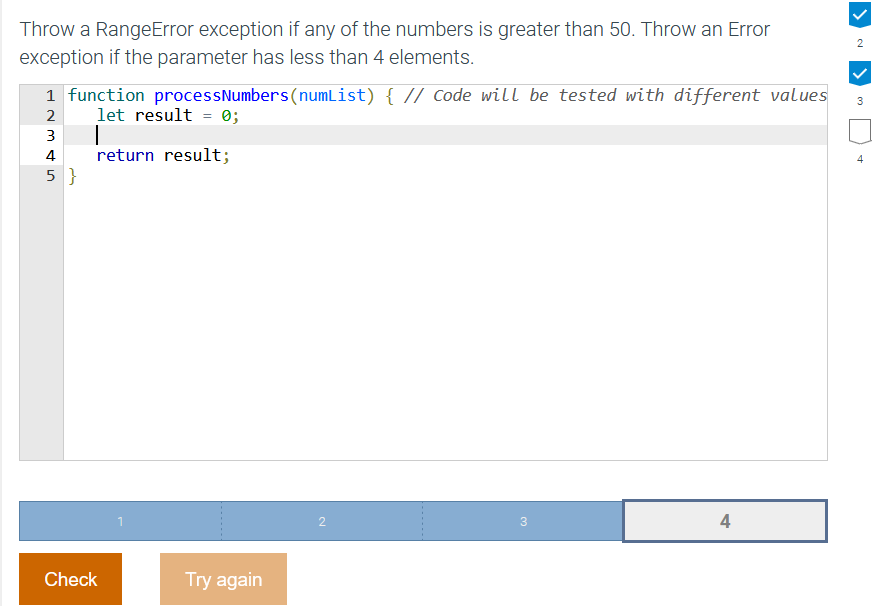 Solved JAVASCRIPT: Throw a RangeError exception if any of