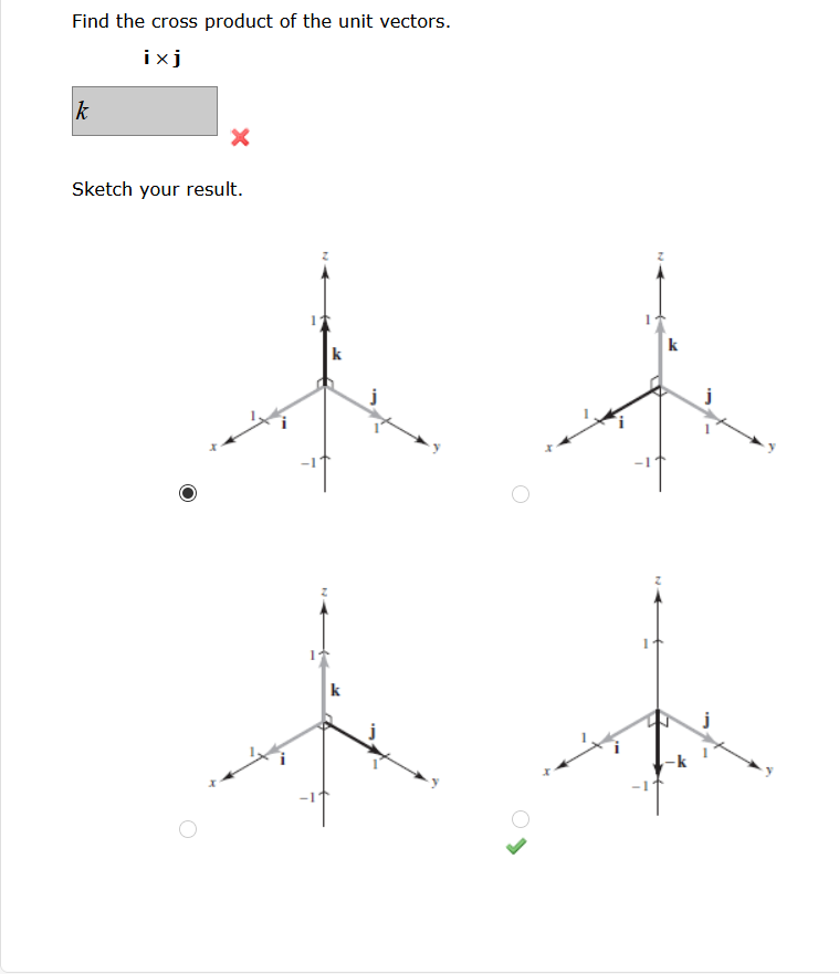 Solved Find the cross product of the unit vectors. ixj k | Chegg.com