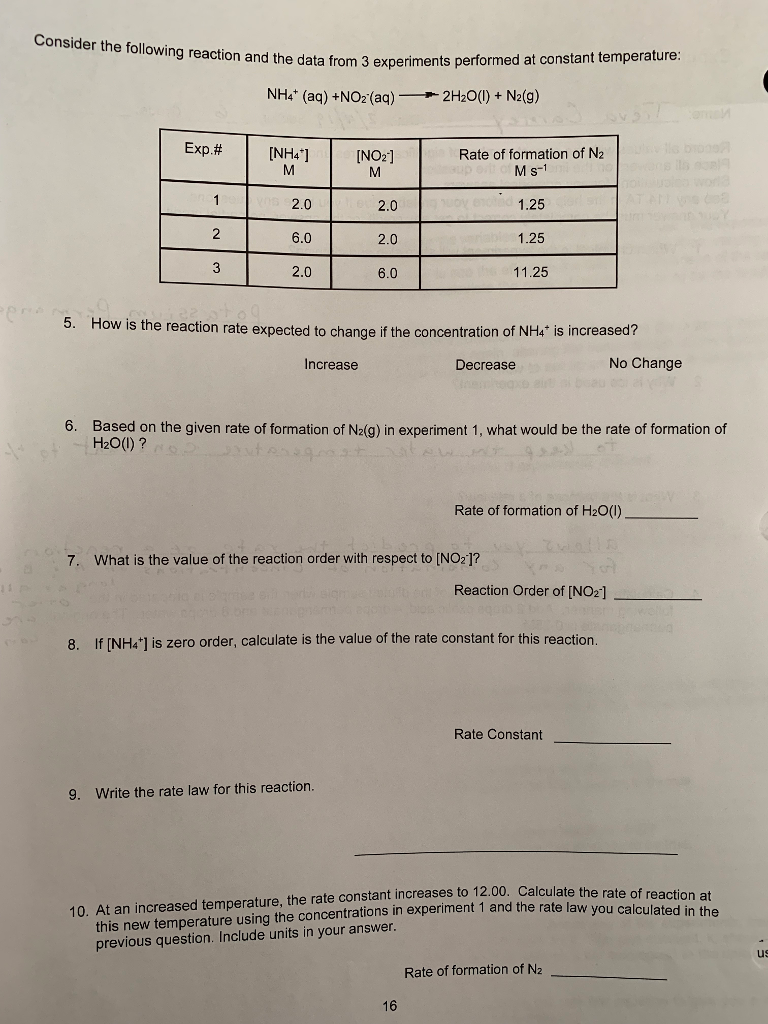 Solved Consider the following reaction and the data from 3 | Chegg.com