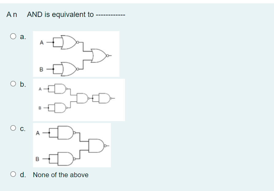 Solved A AAND is equivalent to a. b. C. d. None of the above | Chegg.com