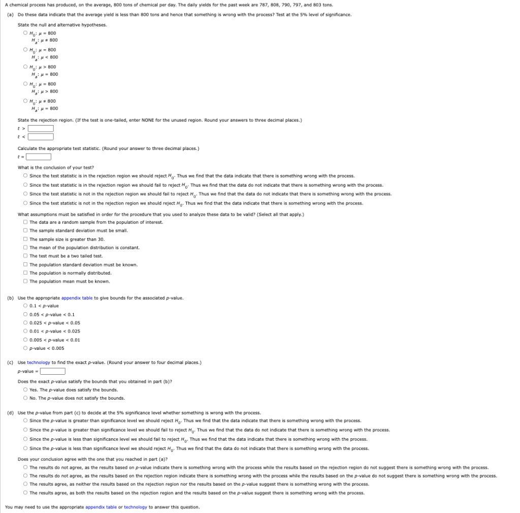 Solved A chemical process has produced, on the average, 800
