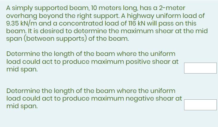 Solved A simply supported beam, 10 meters long, has a | Chegg.com