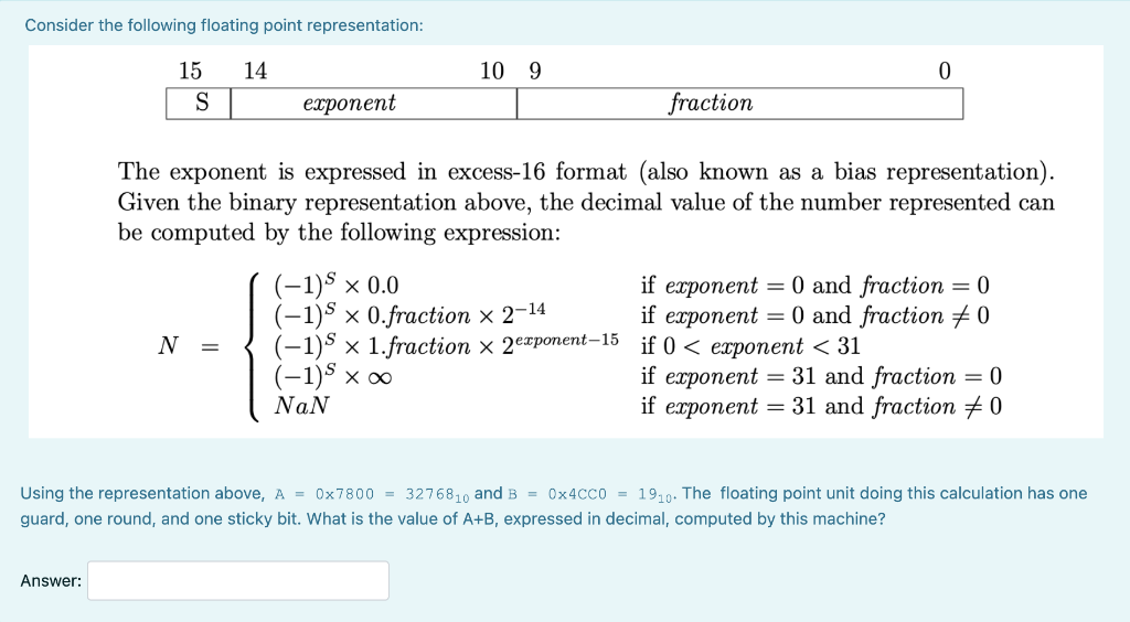 Consider The Following Floating Point Representation: | Chegg.com