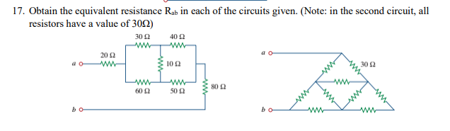 Solved 17. Obtain the equivalent resistance Rab in each of | Chegg.com