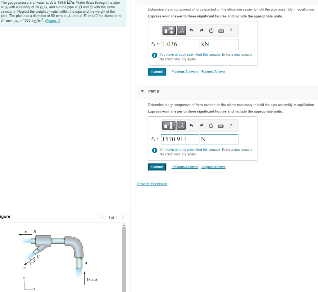 Solved The gauge pressure of water at A is 150.5kPa. Water