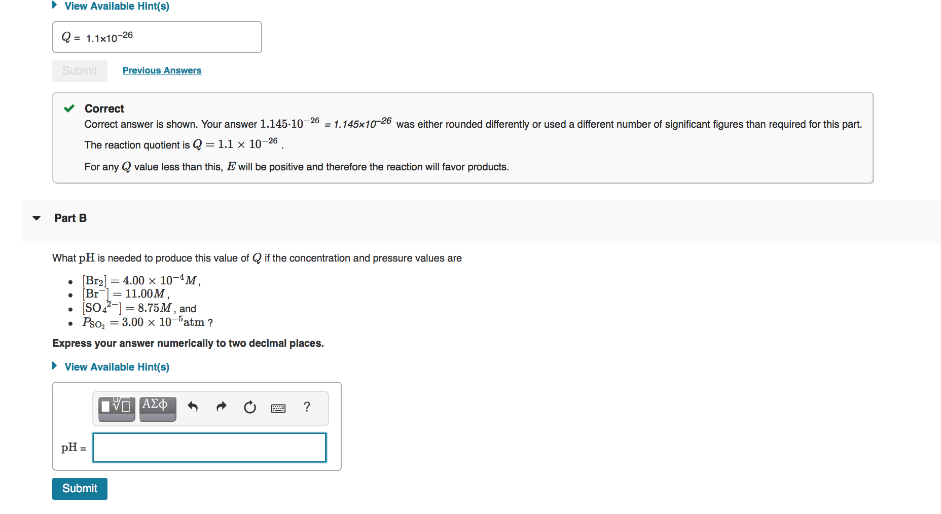 Solved View Available Hint(s) Q = 1.1x10-26 Submit | Chegg.com