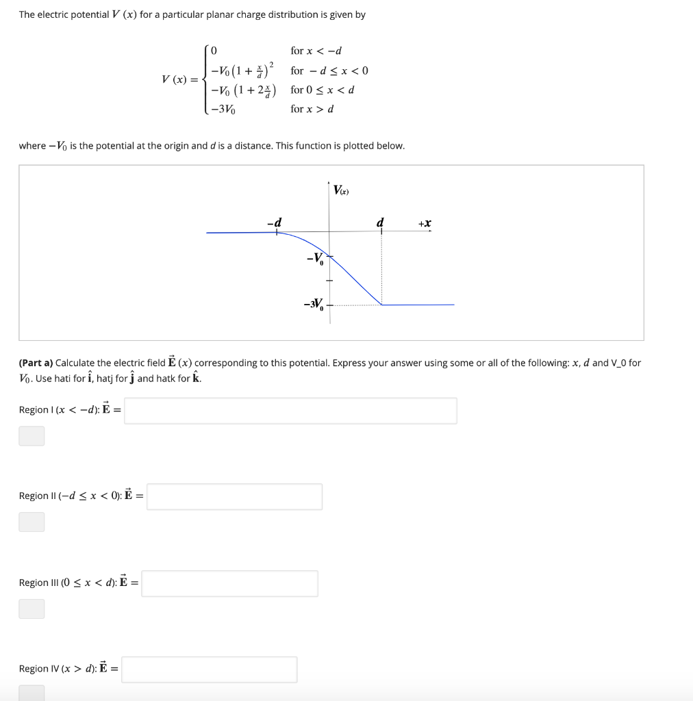 Solved The electric potential V (x) for a particular planar | Chegg.com