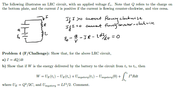 Solved The following illustrates an LRC circuit, with an | Chegg.com