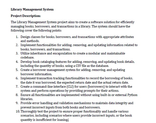 Project Description: The Library Management System | Chegg.com