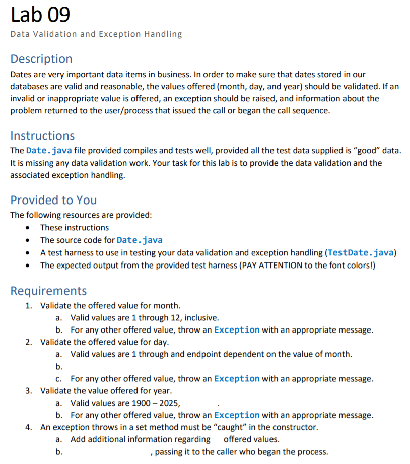 Lab 09 Data Validation and Exception Handling | Chegg.com