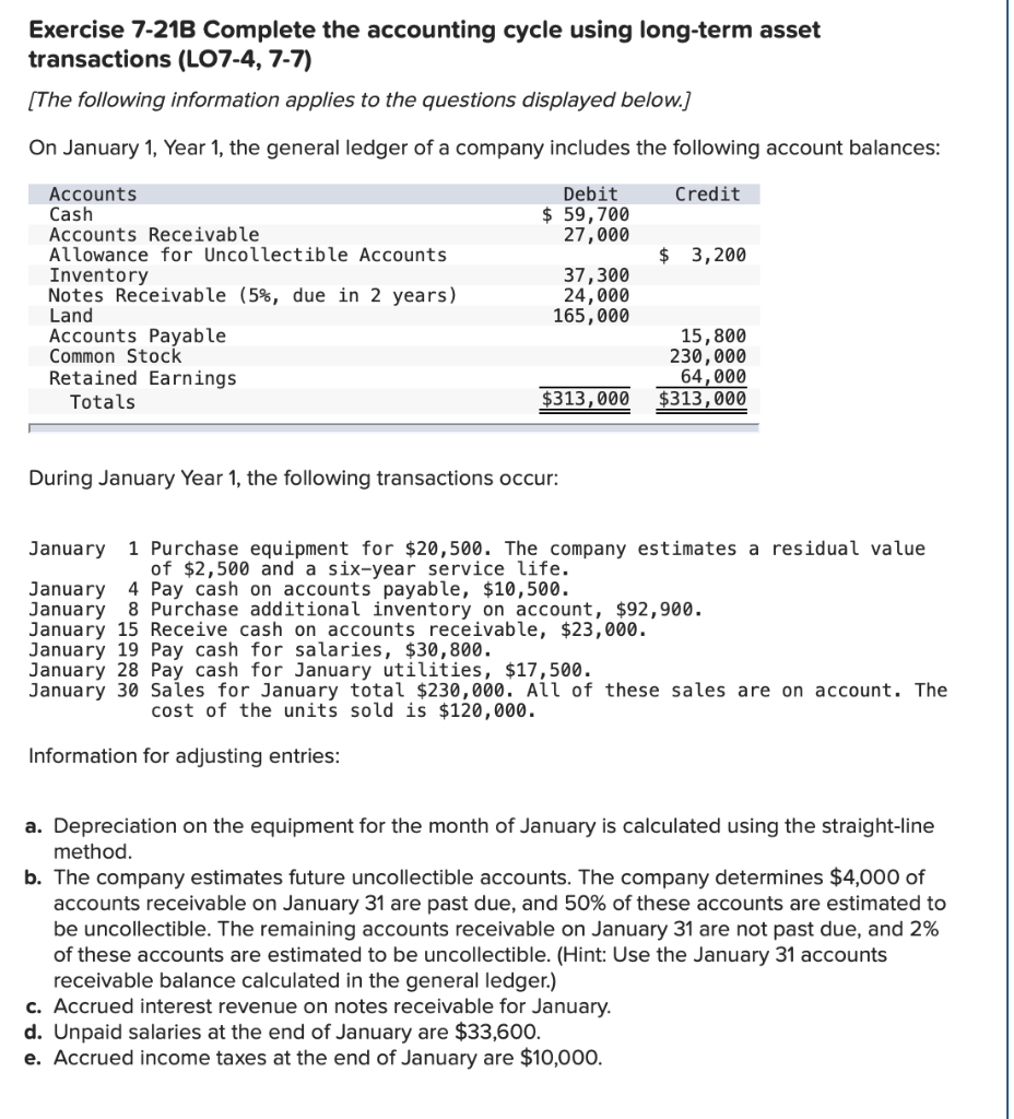 Solved Exercise 7-21B Complete the accounting cycle using | Chegg.com