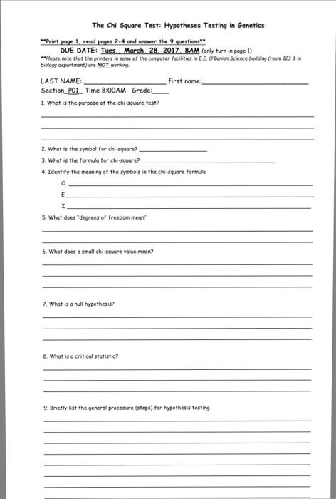 Solved The Chi Square Test: Hypotheses Testing In Genetics 
