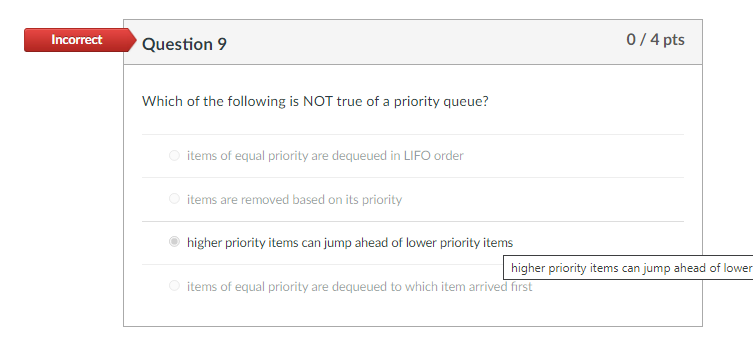 Solved Incorrect Question 7 0/4 pts What does the following | Chegg.com