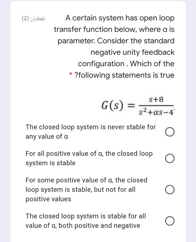 Solved نقطتان (2) A certain system has open loop transfer | Chegg.com
