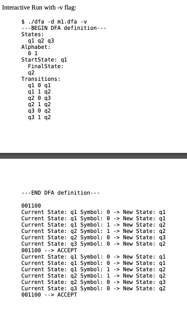 Implement a DFA simulator (in C, C++ or Python) in a | Chegg.com