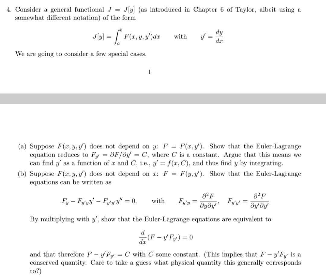 4 Consider A General Functional J J Y As Intr Chegg Com