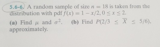 Solved 5.6-6. A random sample of size n 18 is taken from the | Chegg.com