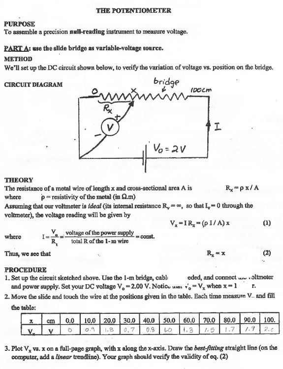 lab report experiment potentiometer