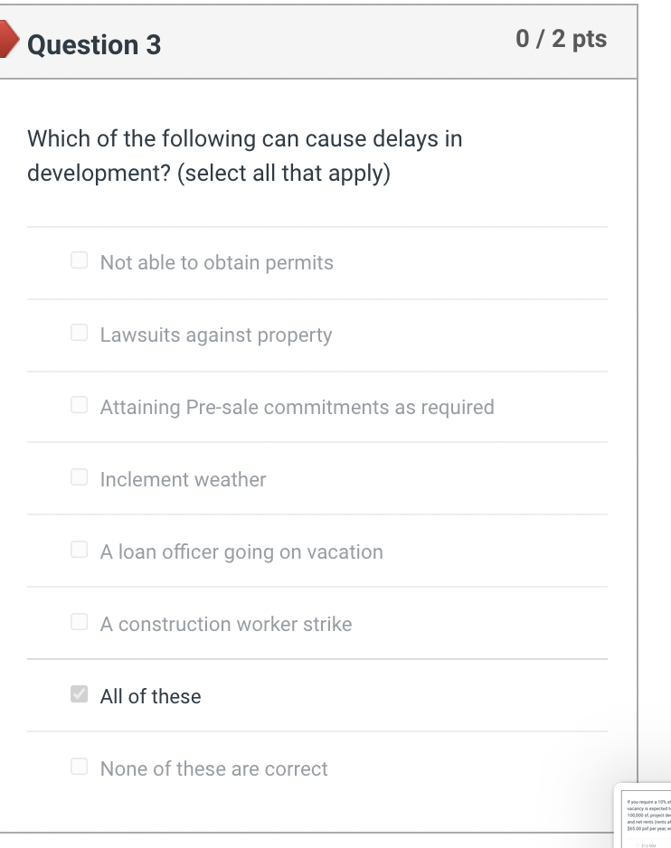 Solved 1/2 pts Your stabilized NOI divided by your project