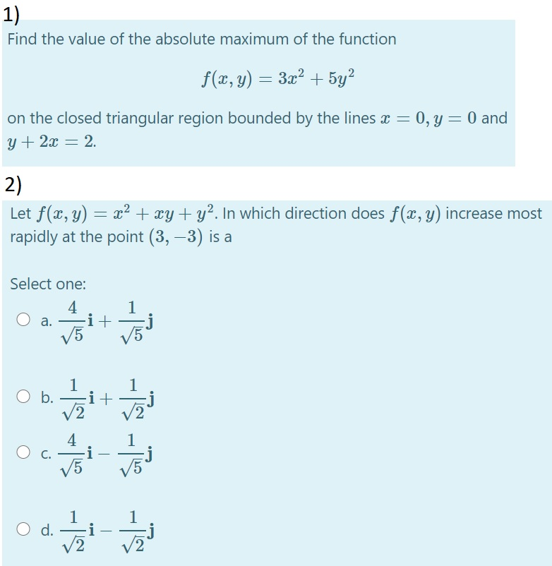 Solved 1) Find The Value Of The Absolute Maximum Of The | Chegg.com