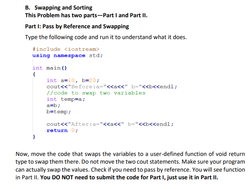 Solved B. Swapping And Sorting This Problem Has Two | Chegg.com