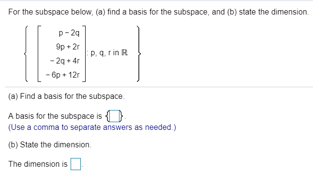 Solved For The Subspace Below, (a) Find A Basis For The | Chegg.com