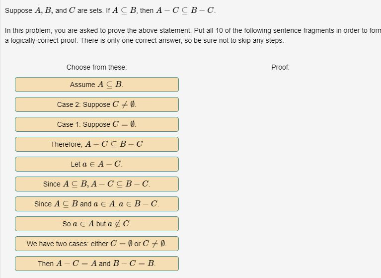 Solved Suppose A, B, And C Are Sets. If A C B, Then A - C | Chegg.com