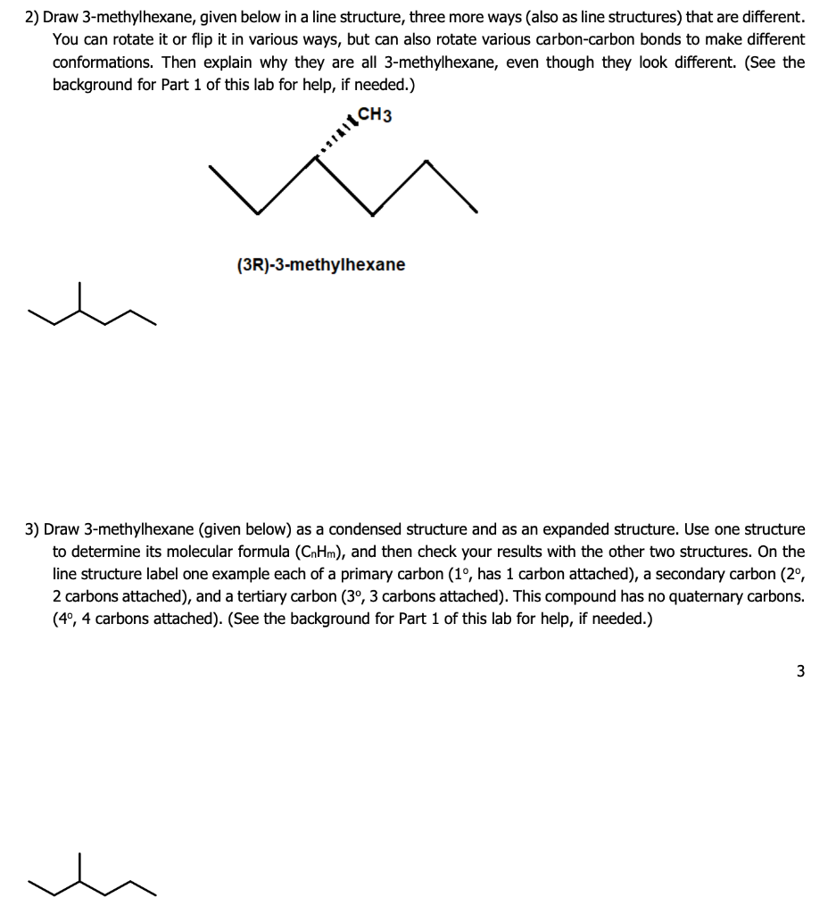 Solved 2) Draw 3methylhexane, given below in a line