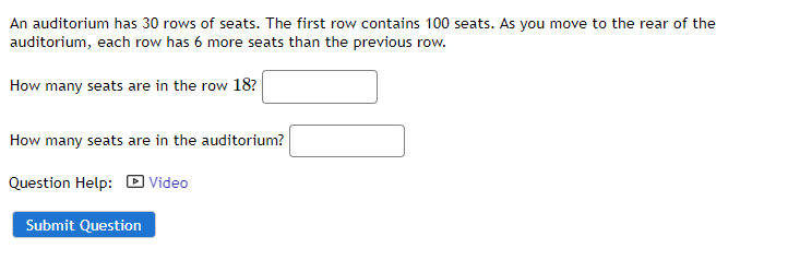 Solved An auditorium has 30 rows of seats. The first row | Chegg.com
