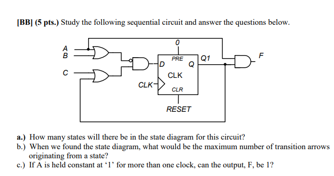 Solved BB (5 pts.) Study the following sequential circuit | Chegg.com