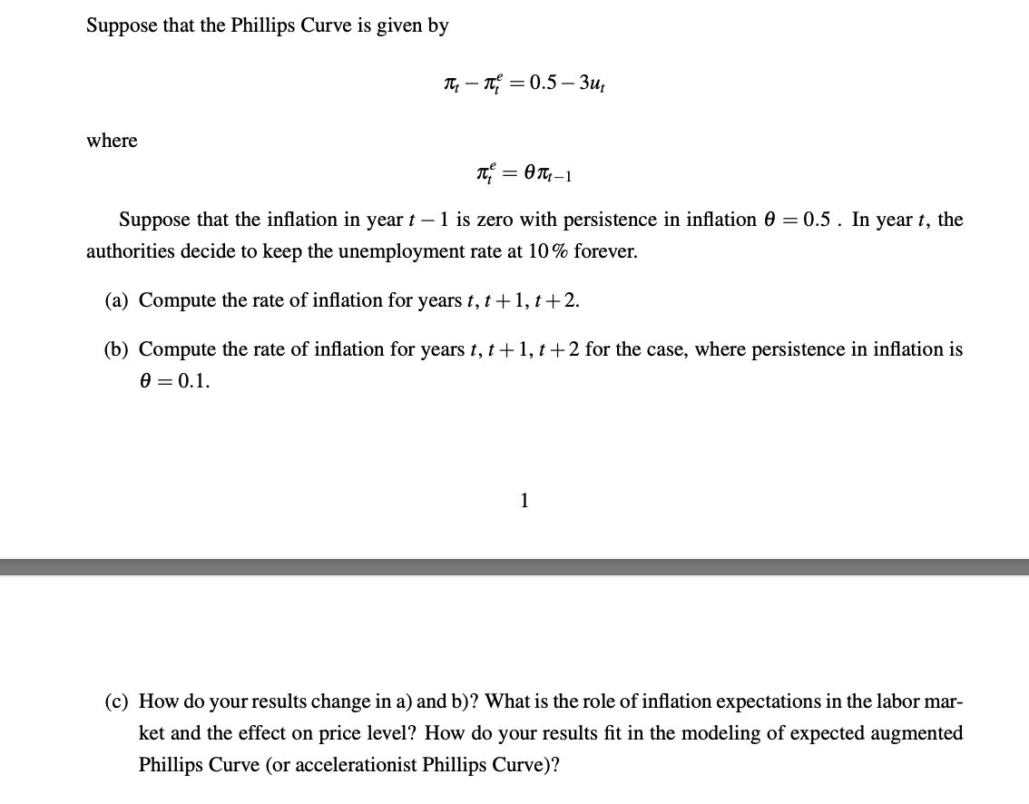 Solved Suppose That The Phillips Curve Is Given By TT – T = | Chegg.com