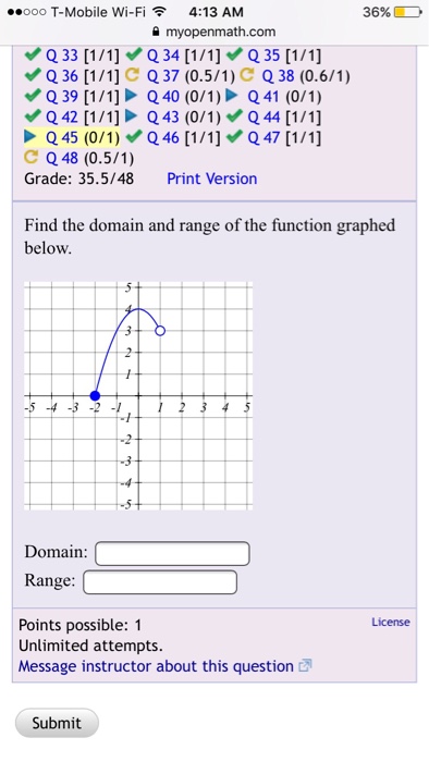 finding domain and range of a graphed function
