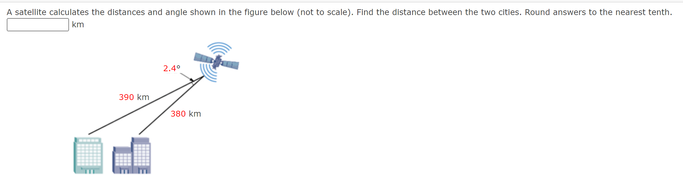 Solved A satellite calculates the distances and angle shown | Chegg.com