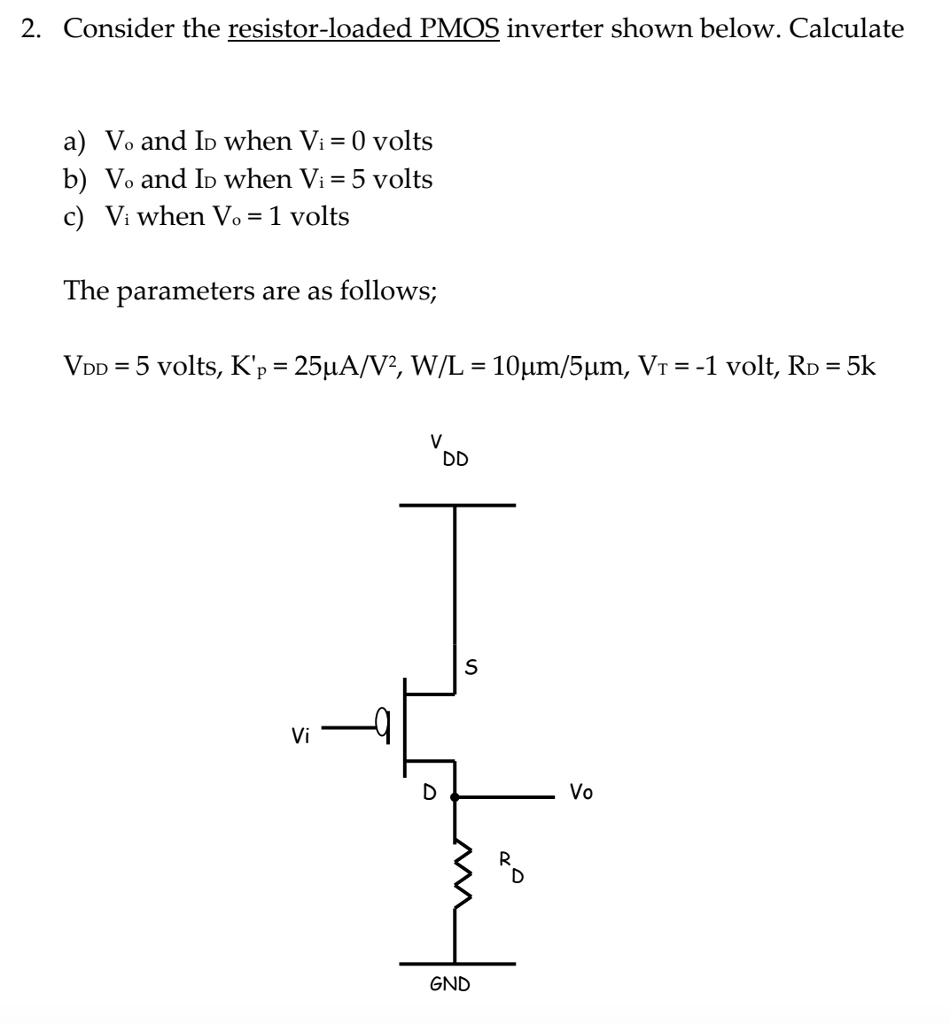 Solved 2. Consider the resistor-loaded PMOS inverter shown | Chegg.com