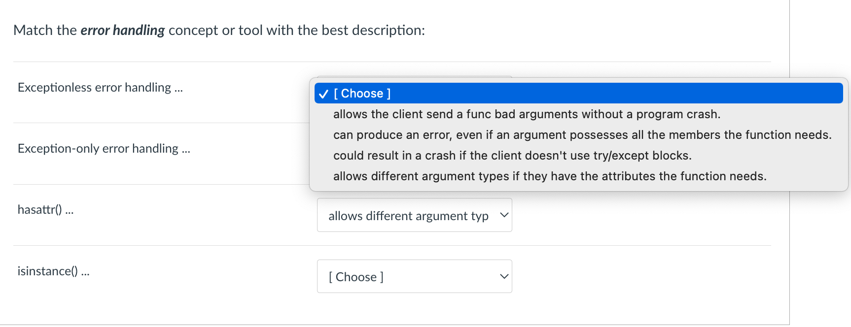 Solved Python Multiple Choice Question Match the term to the | Chegg.com