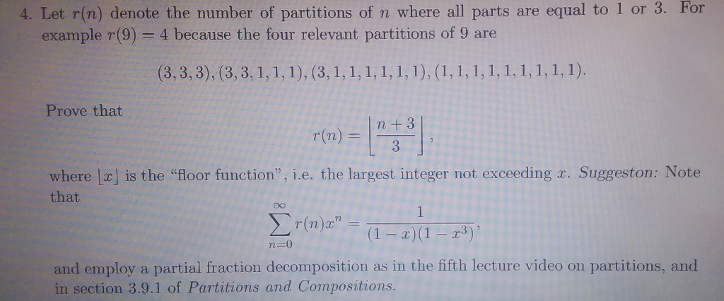 Solved 4. Let rin) denote the number of partitions of n | Chegg.com