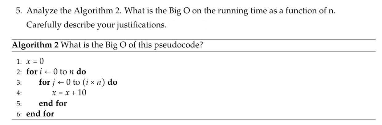 Solved 5. Analyze The Algorithm 2. What Is The Big O On The | Chegg.com