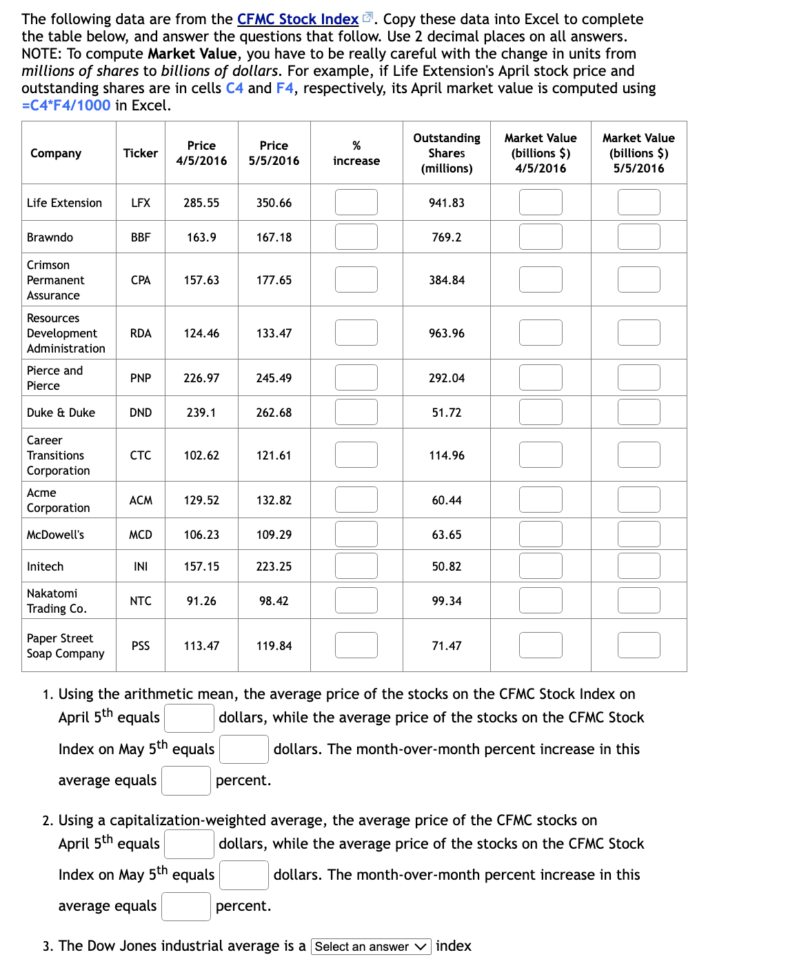 Solved The following data are from the CFMC Stock Index ?-7. | Chegg.com