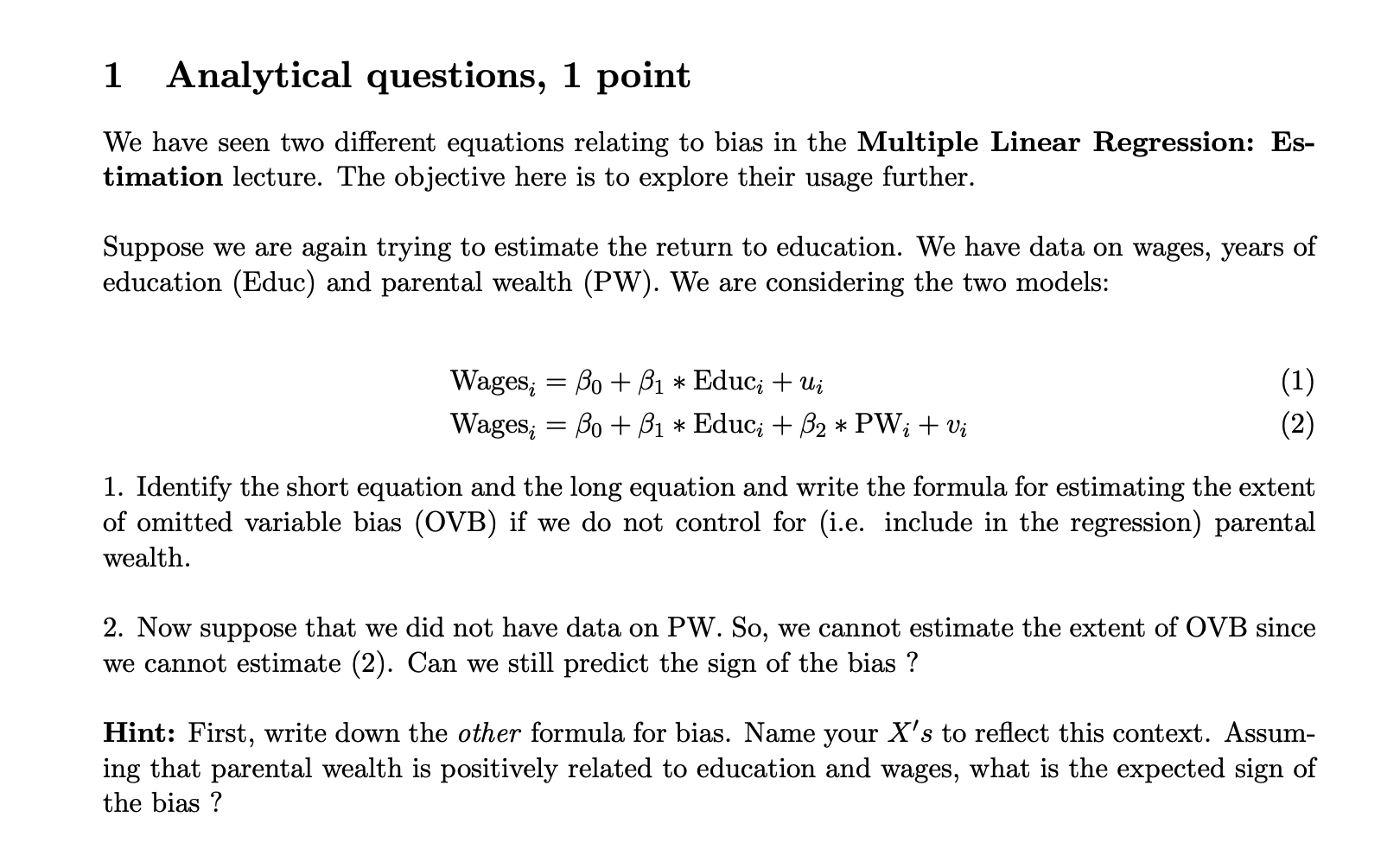 Solved Analytical questions, 1 point We have seen two | Chegg.com