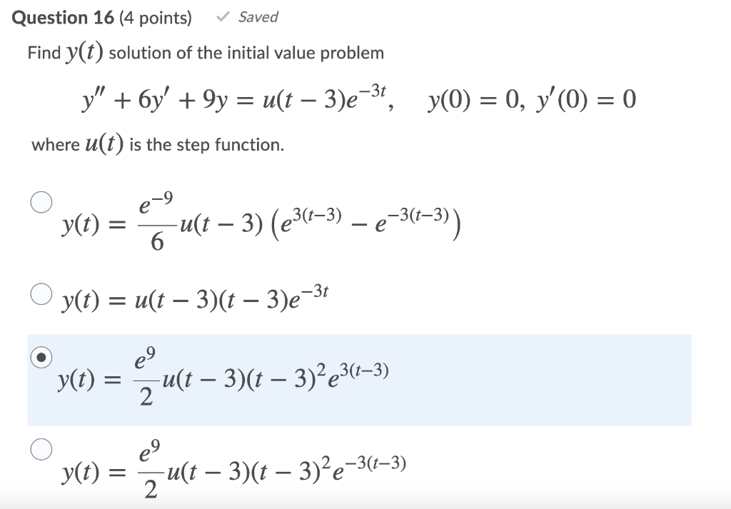 Solved Saved Question 16 4 Points Find Y T Solution Of