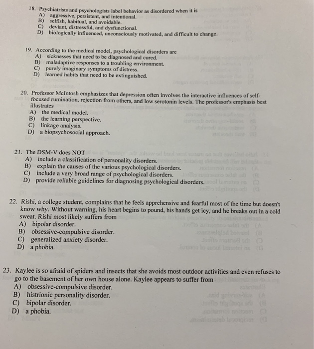 Solved 18. Psychiatrists and psychologists label behavior as