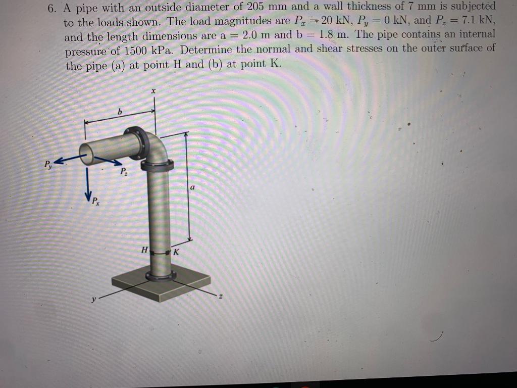 Solved 6. A pipe with an outside diameter of 205 mm and a | Chegg.com