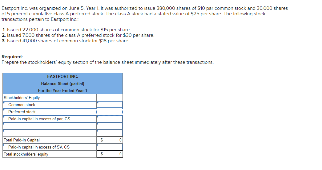 Solved Eastport Inc. was organized on June 5, Year 1. It was