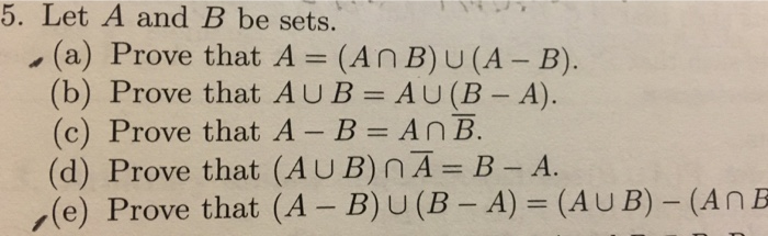 Solved 5 Let A And B Be Sets A Prove That A An B U Chegg Solved 5 Let A And B Be Sets A Prove That A An B U Chegg