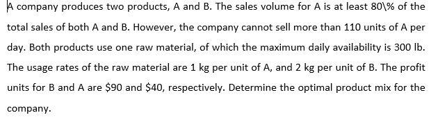 Solved A Company Produces Two Products, A And B. The Sales | Chegg.com