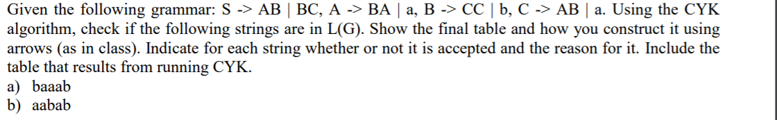 Solved Given The Following Grammar: S -> AB | BC, A -> BA | | Chegg.com