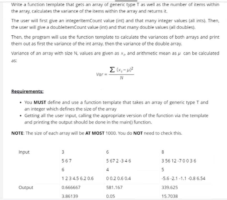 Solved Write a function template that gets an array of | Chegg.com